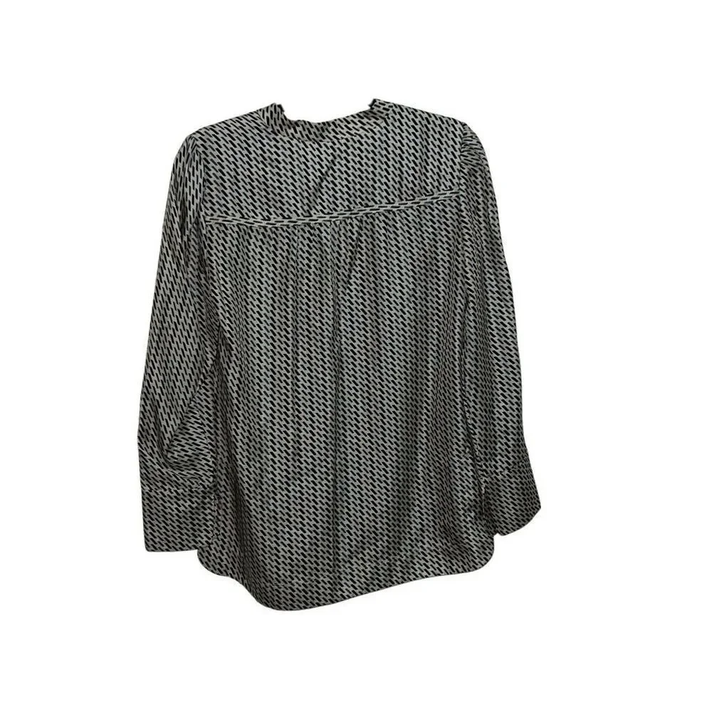 Tory Burch 100% Silk Womens Split Neck Tunic Top Blouse Long Sleeve Size 6